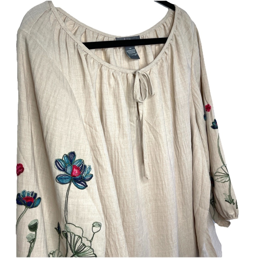 NWT Olivia & Martin Boho Embroidered Peasant Blouse Ballon Sleeves‎ Size 3X - Picture 9 of 11
